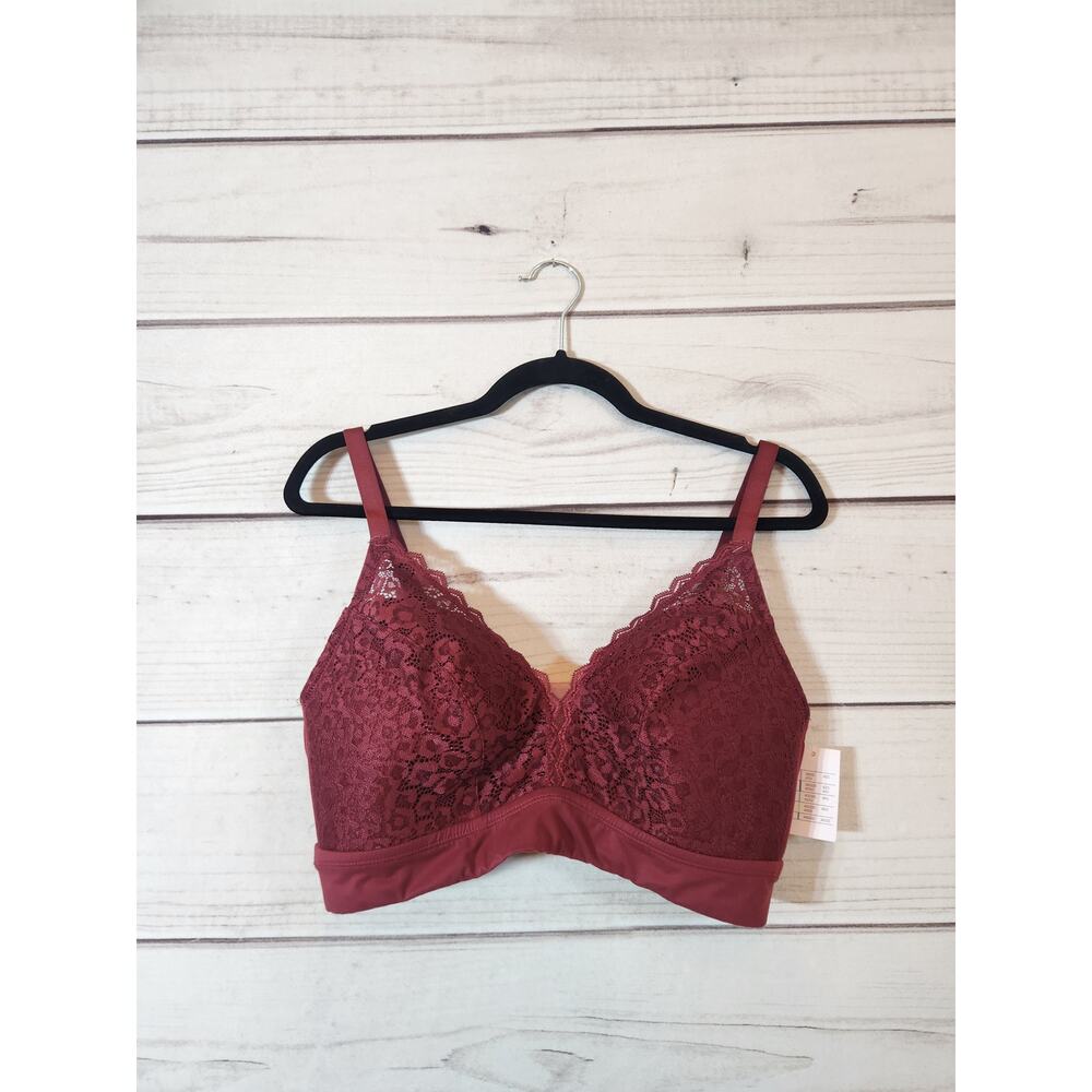 Auden Womens Burgundy Lace Comfortable Lightly Lined Padded Bralette Bra Size 1X